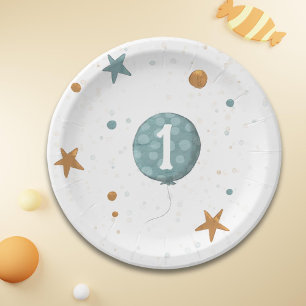 Assiettes En Carton Ballons Bleus Cute Garçon 1ère fête d'anniversaire