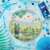 Assiettes En Carton Ballons bleus de grenouilles gaies (Fête)