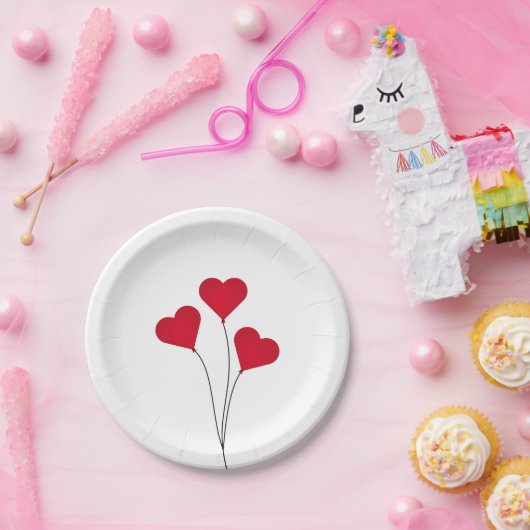 Assiettes En Carton Ballons Coeur mignon (Fête)