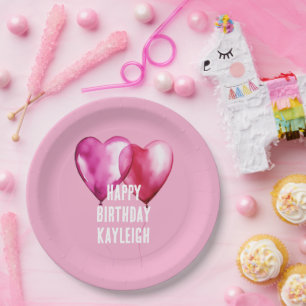Assiettes En Carton Ballons Coeur Rose Anniversaire