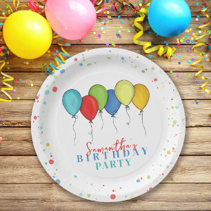 Assiettes En Carton Ballons colorés de fête d'anniversaire