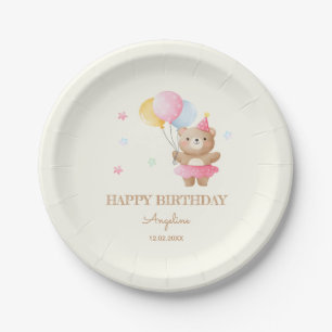 Assiettes En Carton Ballons colorés mignon ours fille Anniversaire