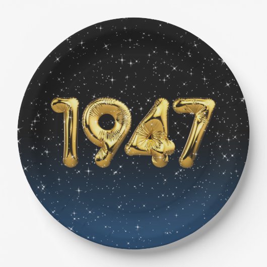 Assiettes En Carton Ballons D'Anniversaire 1947 En Étoiles (Devant)