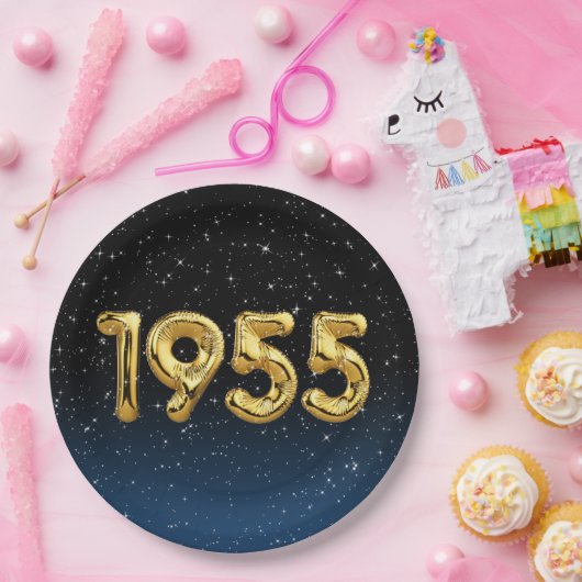 Assiettes En Carton Ballons D'Anniversaire 1955 En Étoiles (Fête)