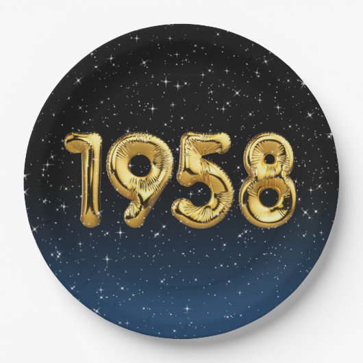 Assiettes En Carton Ballons d'anniversaire 1958 En Stars Plaque de pap (Devant)