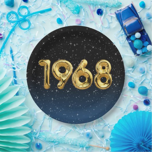 Assiettes En Carton Ballons D'Anniversaire 1968 En Étoiles (Fête)
