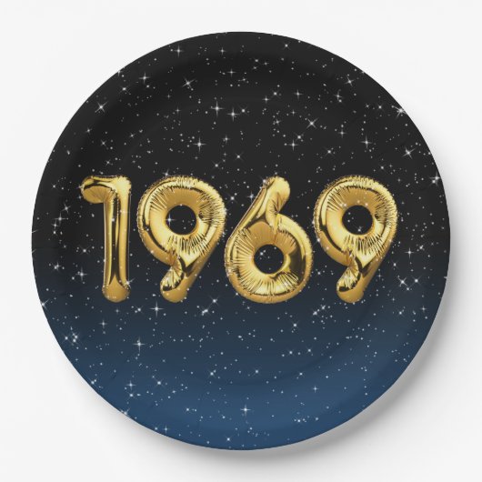 Assiettes En Carton Ballons D'Anniversaire 1969 En Étoiles (Devant)