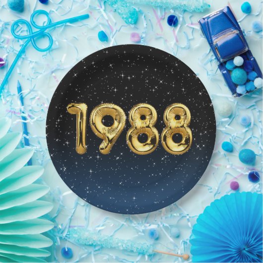Assiettes En Carton Ballons D'Anniversaire 1988 En Étoiles (Fête)