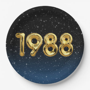 Assiettes En Carton Ballons D'Anniversaire 1988 En Étoiles