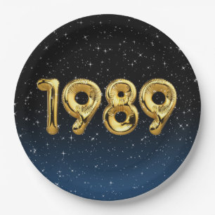 Assiettes En Carton Ballons D'Anniversaire 1989 En Étoiles