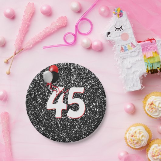 Assiettes En Carton Ballons d'anniversaire 45e sur Parties scintillant (Fête)