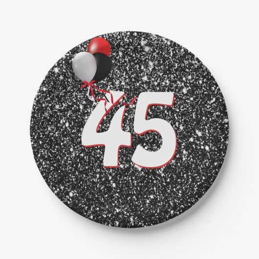 Assiettes En Carton Ballons d'anniversaire 45e sur Parties scintillant (Devant)