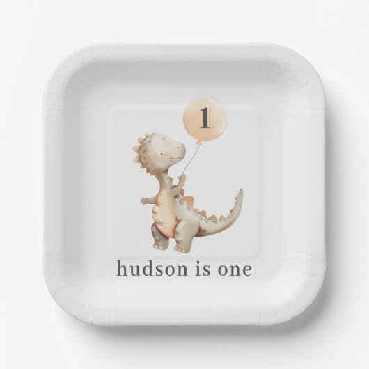 Assiettes En Carton Ballons d'anniversaire de Dinosaur (Recto)