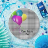 Assiettes En Carton ballons d'anniversaire sur plaid gris (Fête)