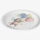 Assiettes En Carton Ballons d'aquarelle mignonne Sloth Wild un anniver (Angle)