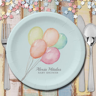 Assiettes En Carton Ballons d'aquarelle sur le Baby shower Blue Boy