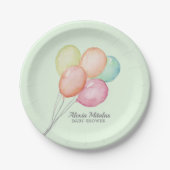 Assiettes En Carton Ballons d'aquarelle sur le Baby shower vert (Devant)