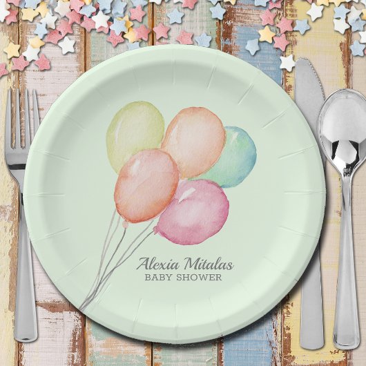 Assiettes En Carton Ballons d'aquarelle sur le Baby shower vert