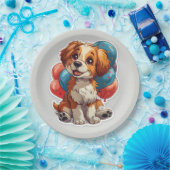 Assiettes En Carton Ballons de chien souriant mignon Plaque de papier  (Fête)