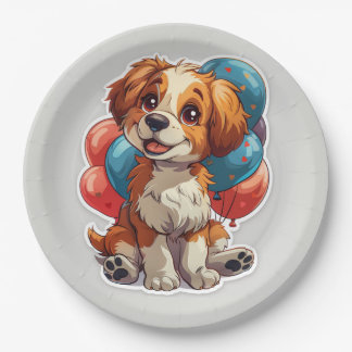 Assiettes En Carton Ballons de chien souriant mignon Plaque de papier 