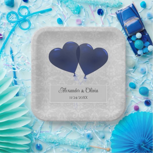 Assiettes En Carton Ballons de coeur bleu Plaques de papier Wedding sh (Fête)
