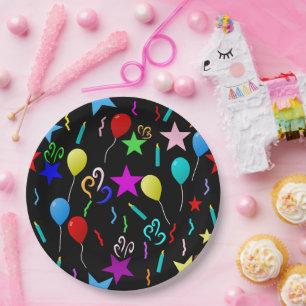 Assiettes En Carton Ballons de fête colorés et étoiles