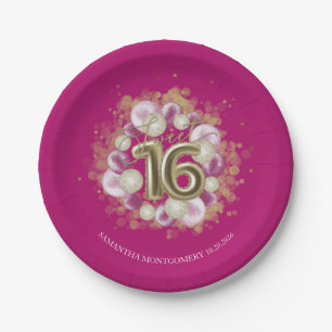 Assiettes En Carton Ballons de fête rose chaud pour Sweet 16 anniversa