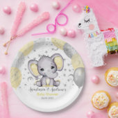 Assiettes En Carton Ballons d'éléphant à Baby shower jaune mignon (Fête)