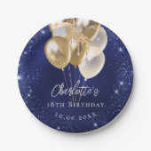 Assiettes En Carton Ballons d'or à parties scintillant bleue marine (Devant)