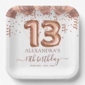 Assiettes En Carton Ballons d'or rose 13e fête d'anniversaire (Recto)
