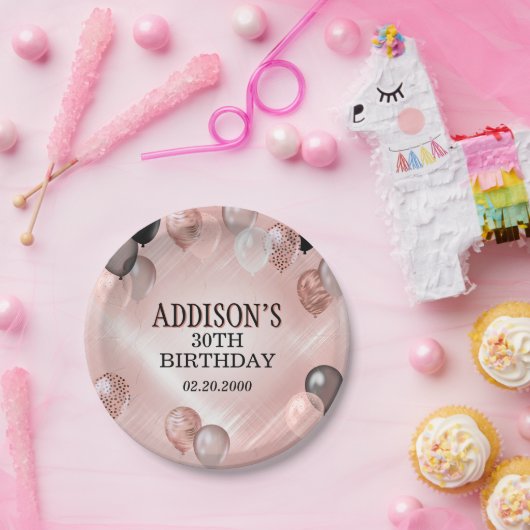 Assiettes En Carton Ballons d'or Rose d'anniversaire (Fête)