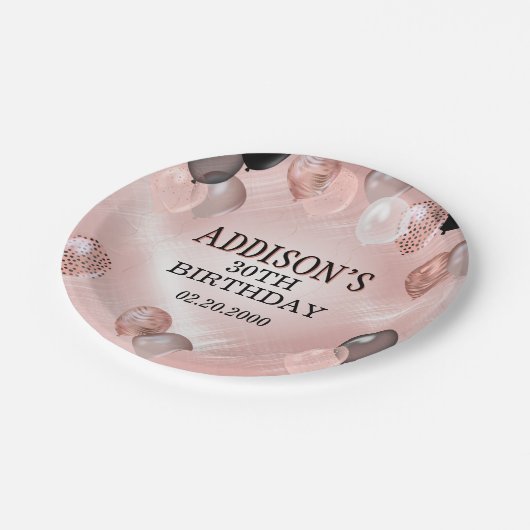 Assiettes En Carton Ballons d'or Rose d'anniversaire (Angle)