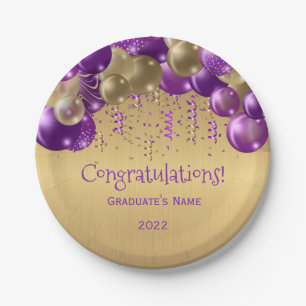 Assiettes En Carton Ballons d'or violet tendance Graduation