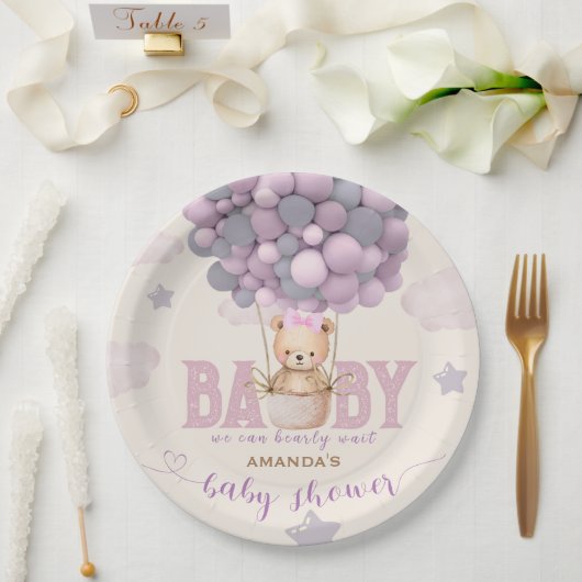 Assiettes En Carton Ballons d'ours baby shower Vioet rose (Mariage)