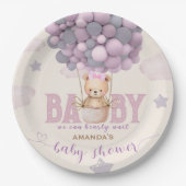 Assiettes En Carton Ballons d'ours baby shower Vioet rose (Devant)