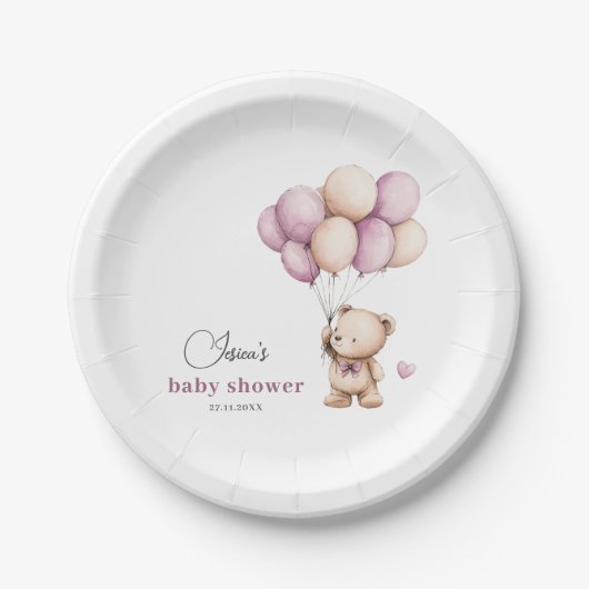 Assiettes En Carton Ballons d'ours en Teddy violet blanc (Devant)