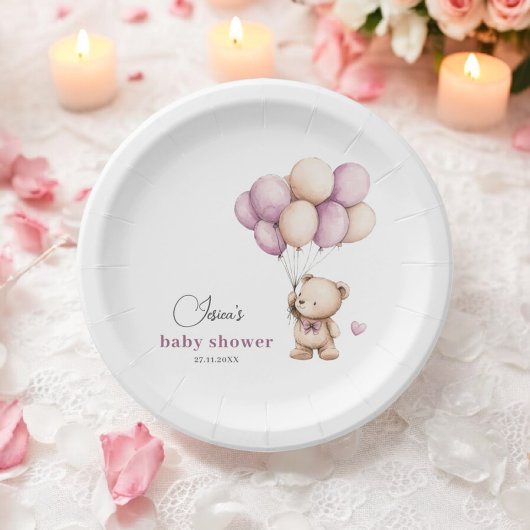 Assiettes En Carton Ballons d'ours en Teddy violet blanc