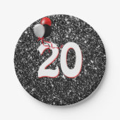 Assiettes En Carton Ballons du 20e anniversaire sur Parties scintillan (Devant)