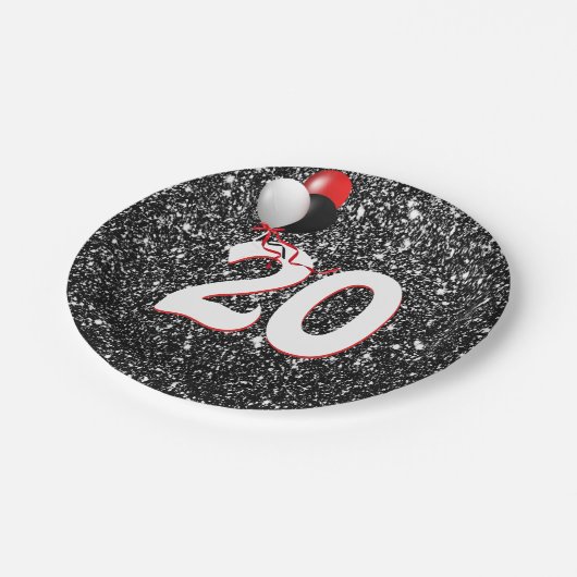 Assiettes En Carton Ballons du 20e anniversaire sur Parties scintillan (Angle)
