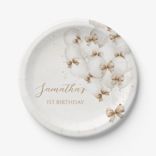 Assiettes En Carton Ballons en Bow beige Plaques en papier d'anniversa