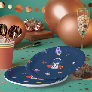 Assiettes En Carton Ballons Fusées - Fête d'anniversaire sur le thème
