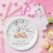 Assiettes En Carton Ballons gris ours Teddy Baby shower garçon (Fête)