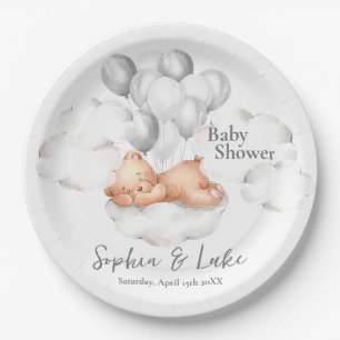 Assiettes En Carton Ballons gris ours Teddy Baby shower garçon