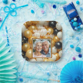 Assiettes En Carton Ballons noir et or | Anniversaire personnalisé (Fête)