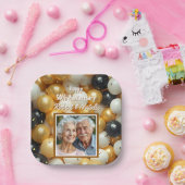 Assiettes En Carton Ballons noir et or | Anniversaire personnalisé (Fête)