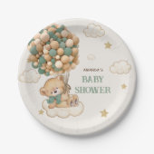 Assiettes En Carton Ballons Ours En Teddy Baby shower Vert Beige (Devant)