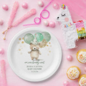 Assiettes En Carton Ballons Ours Teddy Baby shower Or Vert (Fête)