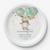 Assiettes En Carton Ballons Ours Teddy Baby shower Or Vert (Devant)