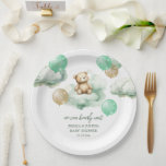 Assiettes En Carton Ballons Ours Teddy Green Gold Sky Baby shower<br><div class="desc">Jolie aquarelle d'ours en peluche dans les tons bronze,  brun et vert. Grand thème baby shower bébé garçon. Nuages d'aquarelle,  ballons et ours en peluche mignon. Baby shower personnalisé / personnalisé. Recherchez les articles correspondants dans ma catégorie de baby shower dans la boutique.</div>