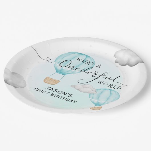 Assiettes En Carton Balloon à air chaud garçons premier anniversaire (Angle)